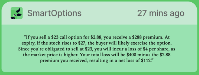 SmartOptions Payoff Diagram Push Notification